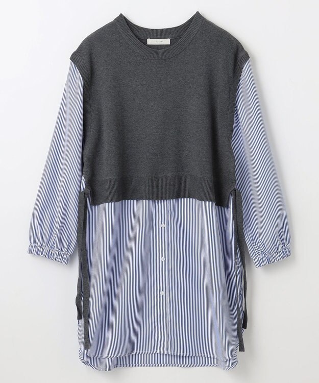 ANY レイヤード風チュニック グレー×ブルーストライプ