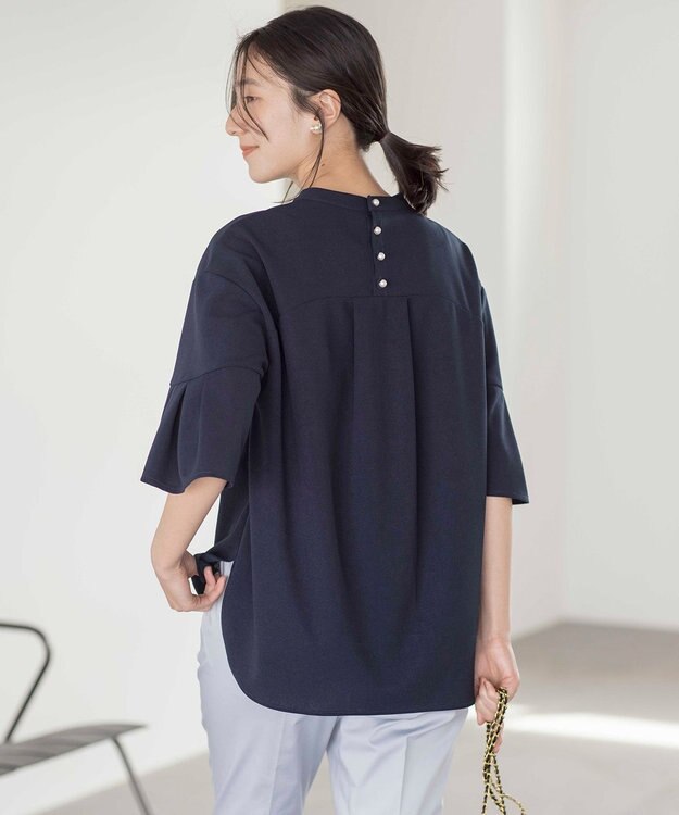 組曲 【UVケア・接触冷感】ライトアムンゼンジャージー袖フレア トップス ネイビー系