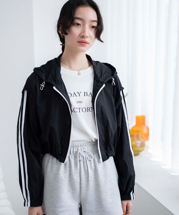 WEGO シアーナイロンラインショートパーカー ブラック