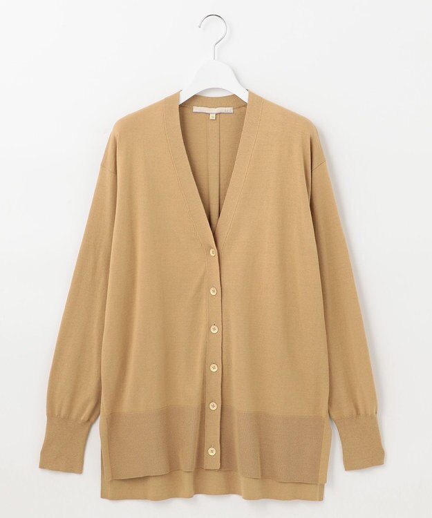 自由区 【洗える】シルクコットンハイゲージ Vネックカーディガン キャメル系