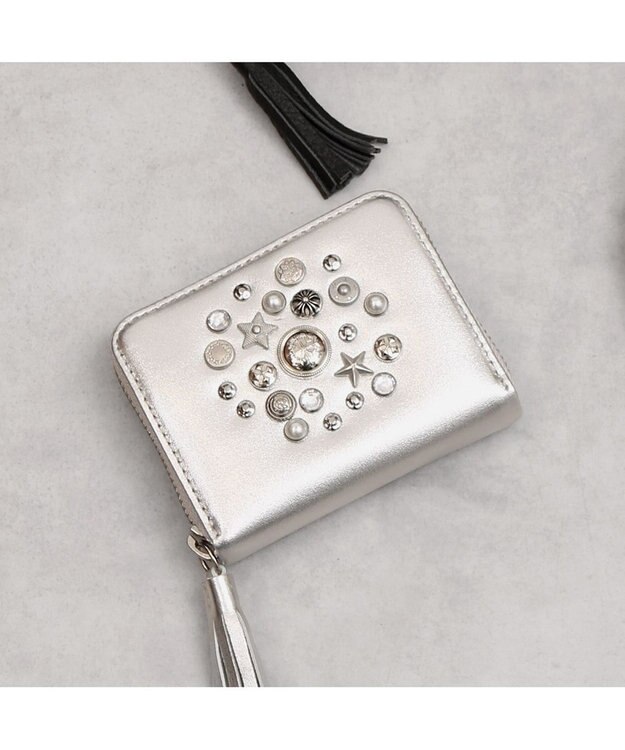 UNBILLION ペルケ perche / マルチスタッズ・ジャバラカードウォレット ライトシルバー