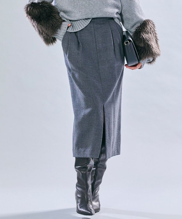 BEIGE， 【VERY NaVY12月号掲載】TERNES / 2タックウールスカート Md.Gray