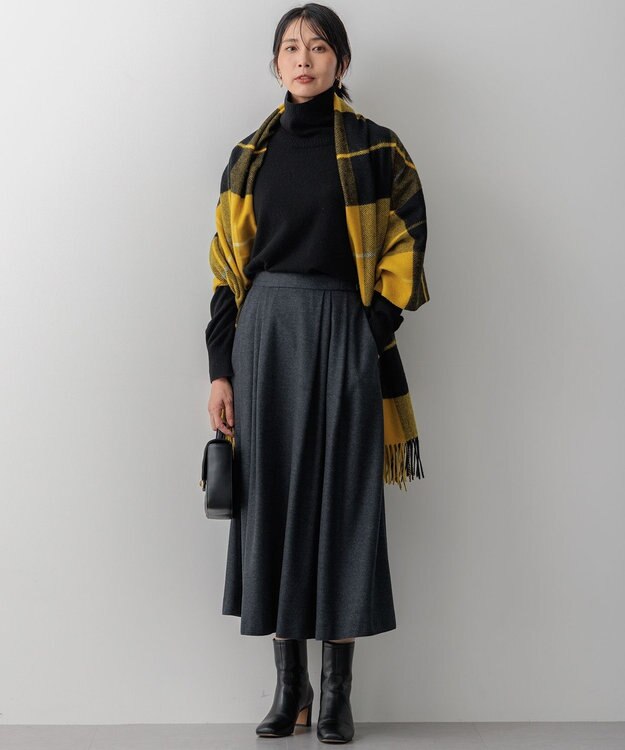 23区 カシミヤ チェック ストール イエロー系