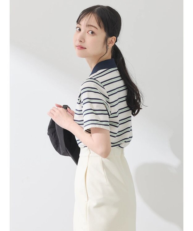 earth music&ecology 襟付きボーダープルオーバー Off White