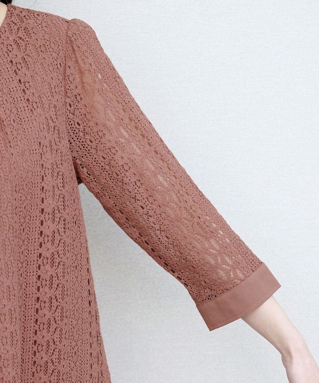 Tiaclasse L 【洗える】レースコンビチュニックブラウス モーヴピンク