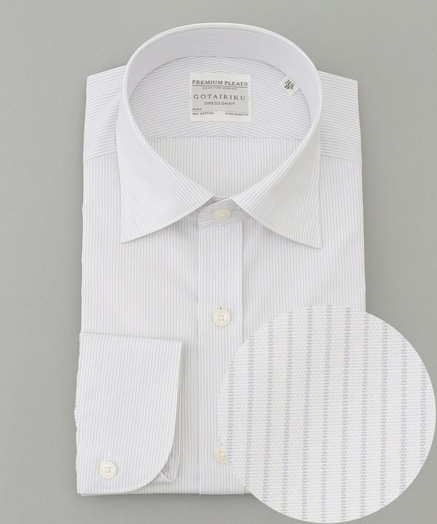 GOTAIRIKU 【形態安定】PREMIUMPLEATS_セミワイド 通年ドレスシャツ ライトグレー系1