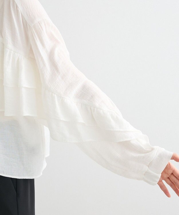 Green Parks シアーフリルショート丈ブラウス Off White