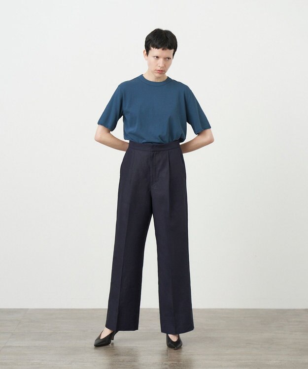 ATON LINEN WEATHER | タックパンツ NAVY
