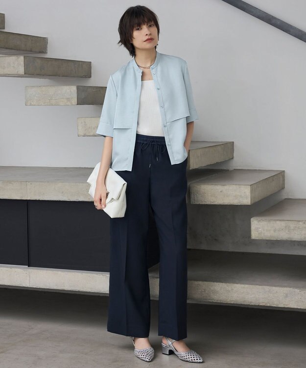 ICB L 【新色追加・UVケア・接触冷感・速乾・防シワ・洗える】 FluidBackSatin  ワイドパンツ ネイビー系