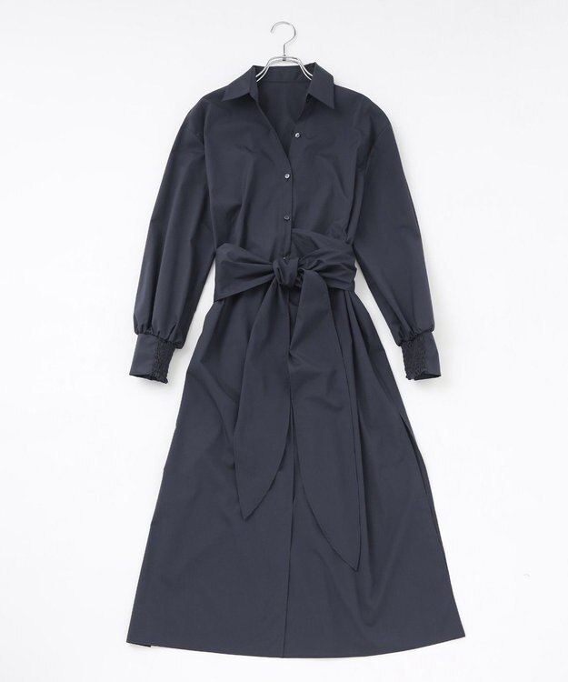 #Newans 【ANSWER for 産前産後ママ】リボン取り外し可能！シャツカラーワンピース ネイビー系