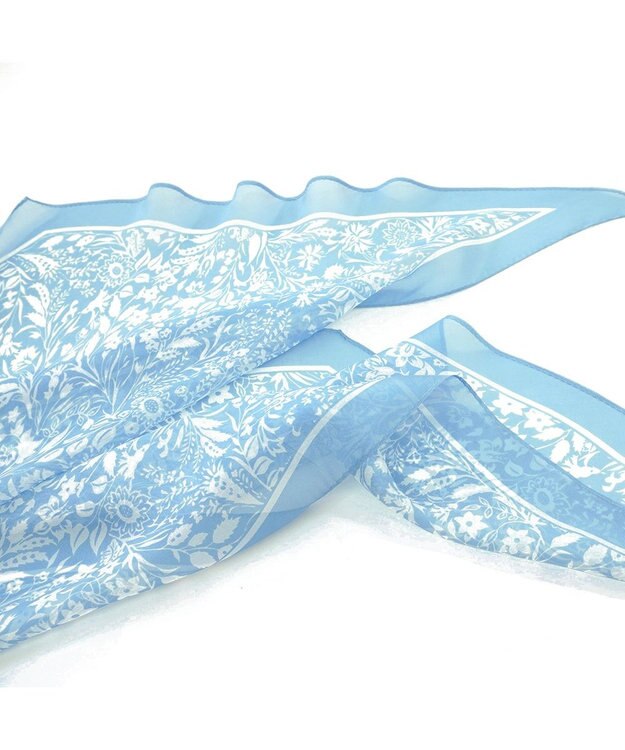 Marca ＜洗えるシルク＞【Marcaオリジナル】小枝更紗 ウォッシャブル シルクローン剣先ストール サックス