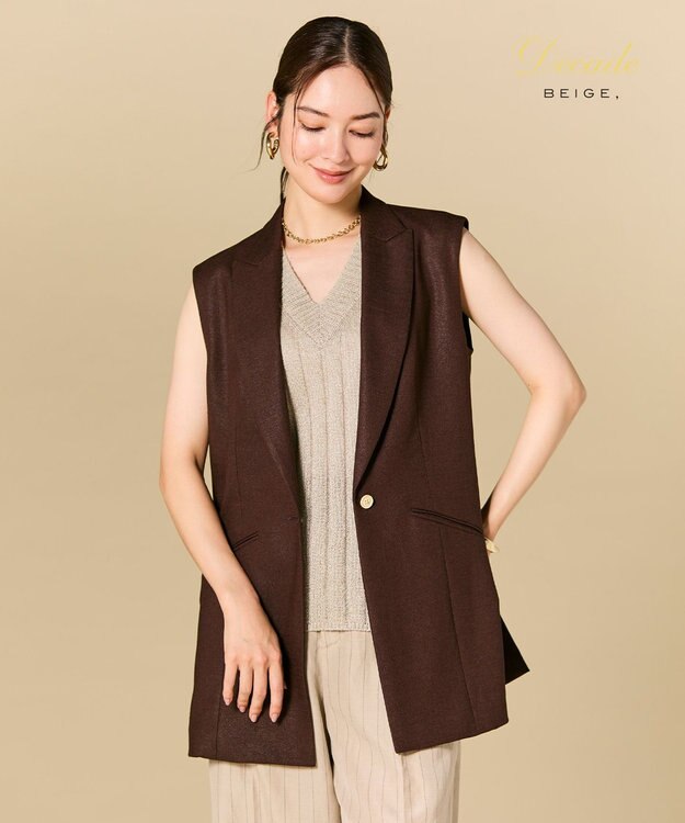 BEIGE， CAROLE / リネンライクノースリーブジレジャケット Bordeaux