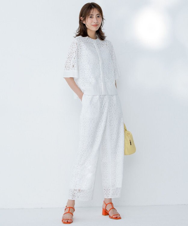 自由区 【カタログ掲載・洗える】フラワータイルレース ブラウス オフホワイト