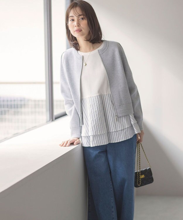 組曲 L スウェットライクニットブルゾン ライトグレー系