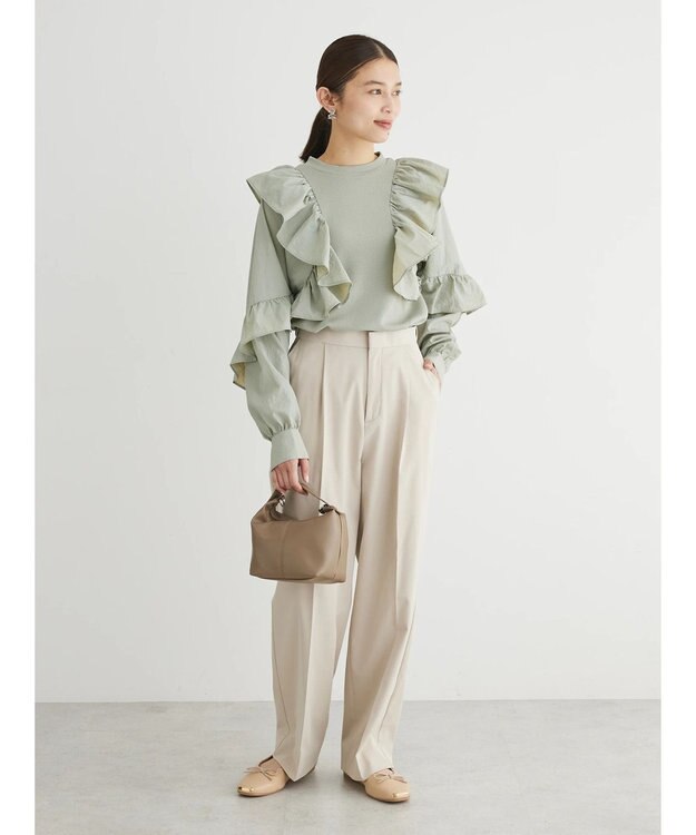 Green Parks きれいシルエットパンツ（ワイドストレート） Beige