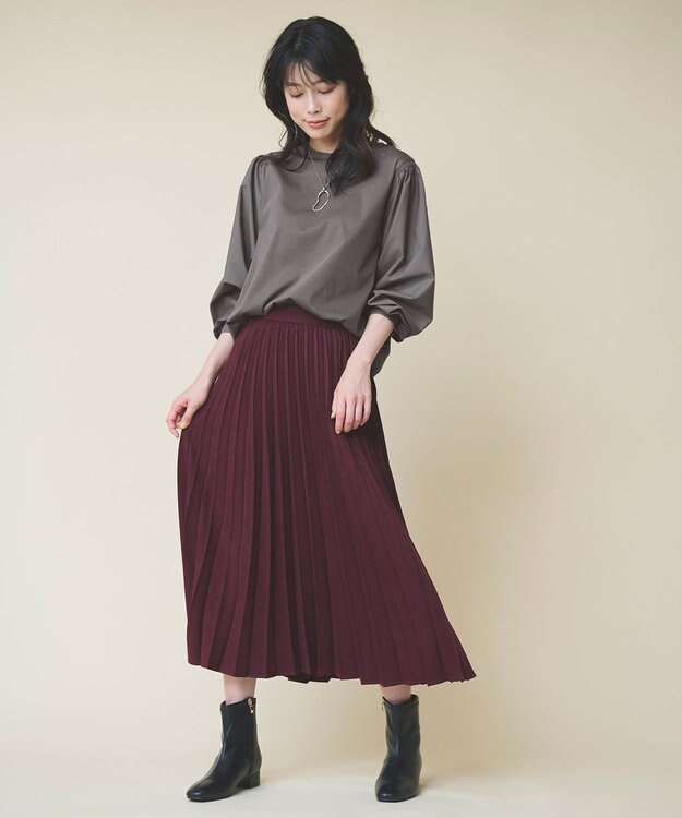 ANY 【洗濯機可】着映えるシャーリングトップス チャコール