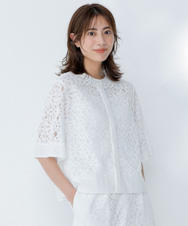 自由区 フラワータイルレース ブラウス オフホワイト