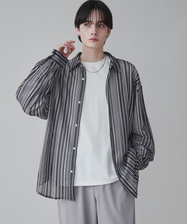 WEGO 【ユニセックス着用ITEM】ストライプメッシュBIGシャツ 柄1
