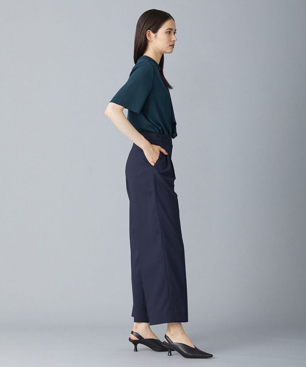 ICB 【洗える】 LinenLikeOx ワイドストレートパンツ ネイビー系