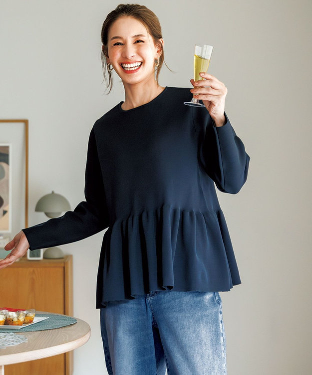 UNFILO BEAUTY FORM KNIT ペプラムセットアップ ネイビー