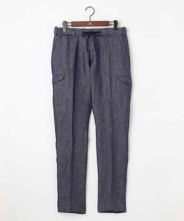 JOSEPH ABBOUD 【ウエストも伸びる！/JAPANファブリック/イージーパンツ/清涼/セットアップ】リネンデニム パンツ ネイビー系