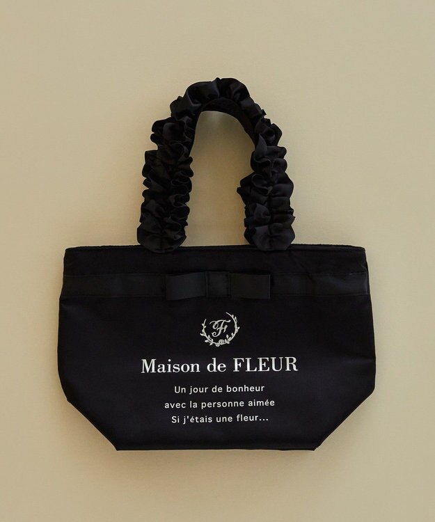 Maison de FLEUR ブランドロゴフリルハンドルトートSバッグ Black