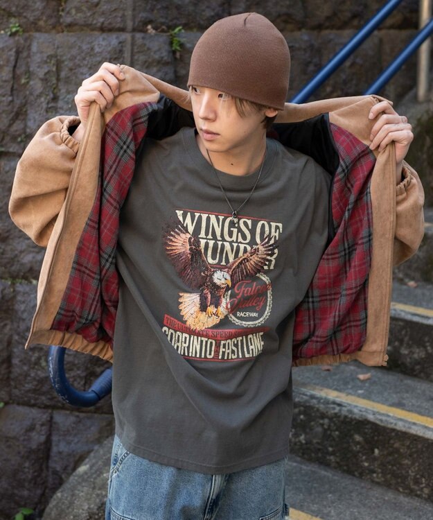 WEGO 【ユニセックス着用ITEM/MLサイズ展開】フェイクスウェードロゴスウィングトップ ベージュ