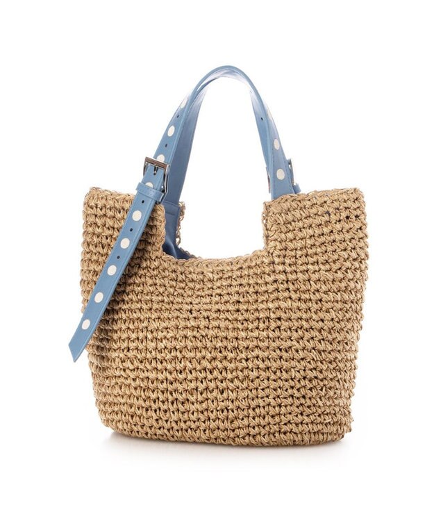 UNBILLION カシュカシュ cachecache / ドット刺繍ハンドル手編みトート ブルー