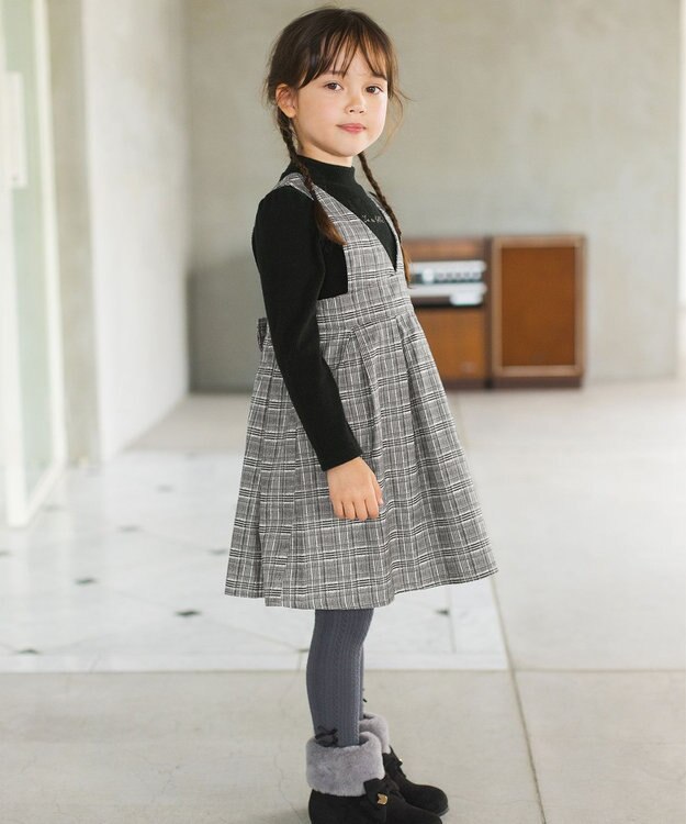 ANY KIDS ドッキングチェックワンピース モノトーン系