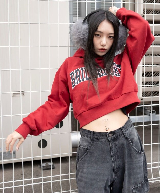 WEGO ロゴショートプルパーカー レッド