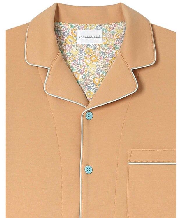 une nana cool 【綿混】ハイゲージダブルエアー メンズ長袖開襟 MADE WITH LIBERTY FABRIC オレンジ