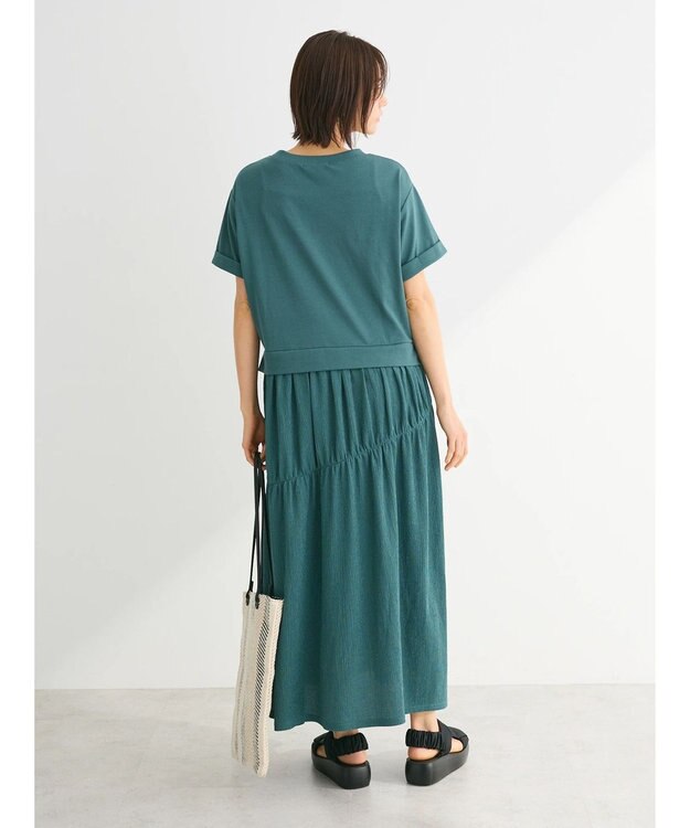 Green Parks カットソー異素材ドッキングワンピース Khaki