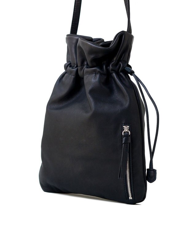 FOLNA RD ソフトレザー巾着ショルダーバッグ ブラック