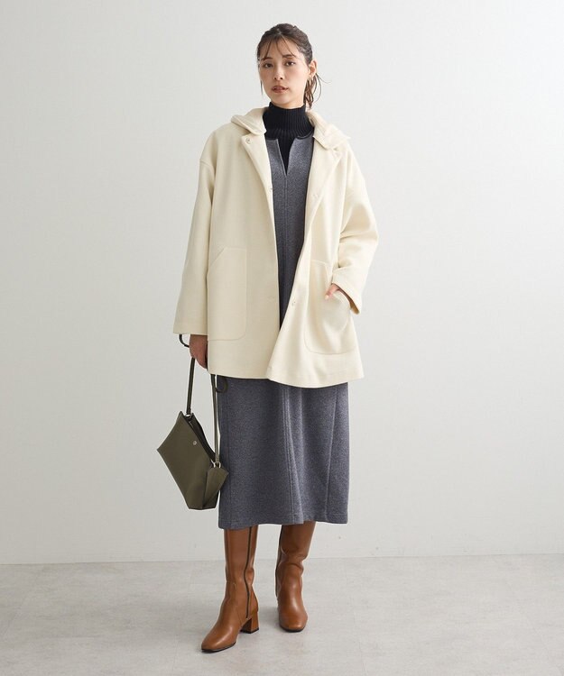 Green Parks フード取り外しハーフコート Ivory