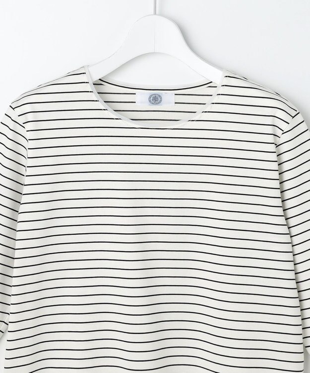 J.PRESS LADIES S スムースジャージー ボーダー カットソー オフ×ネイビー系