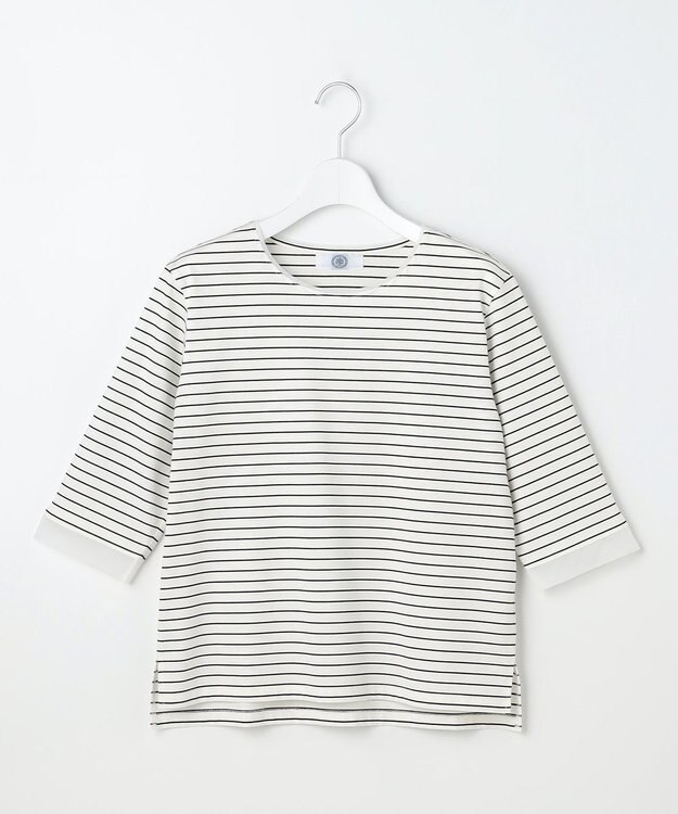 J.PRESS LADIES S スムースジャージー ボーダー カットソー オフ×ネイビー系