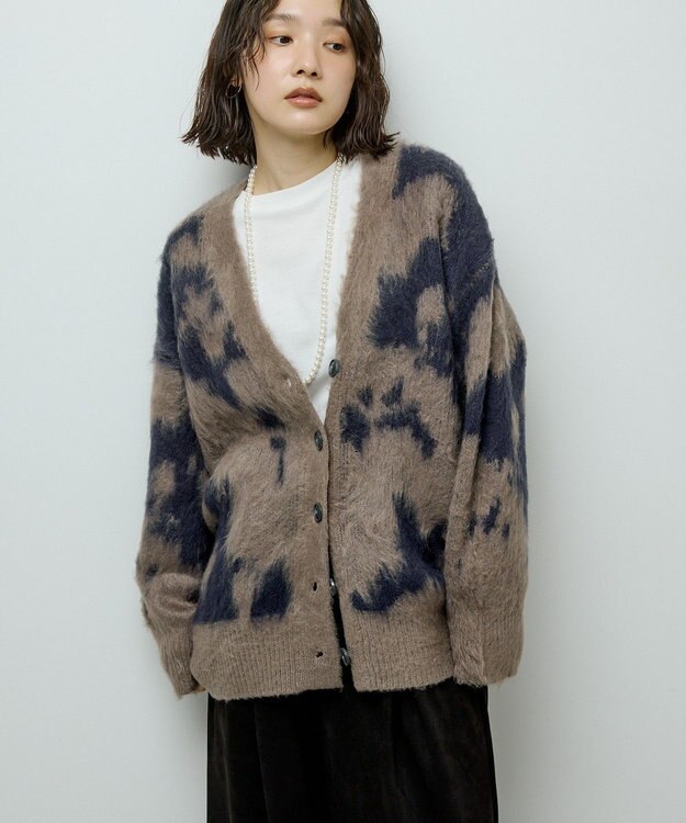 Green Parks アニマル柄カーディガン Charcoal Gray