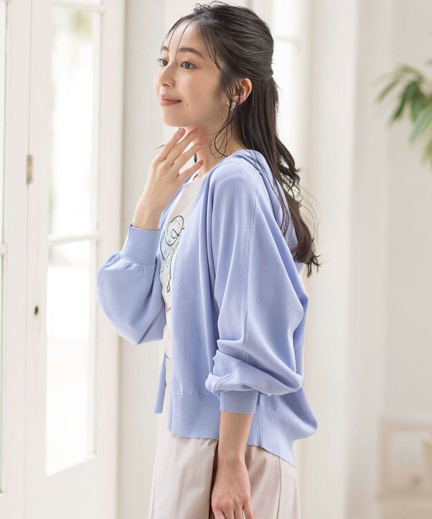 ANY SIS 【接触冷感・UVケア】ニットフーディー カーディガン ライトブルー