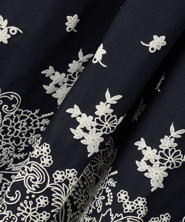 組曲 レースパネルプリント タックフレアスカート ネイビー系