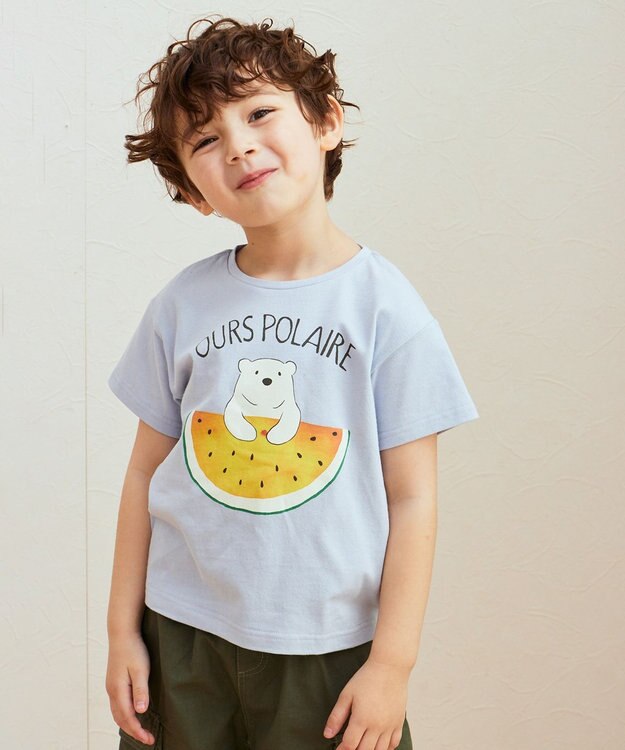 ANY KIDS 接触冷感 ミラクルプリント Tシャツ サックスブルー×スイカ