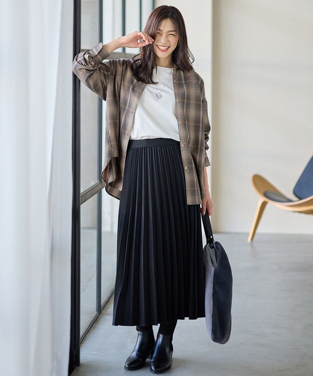 ANY L オンブレーチェックオーバーシャツ ブラウン系