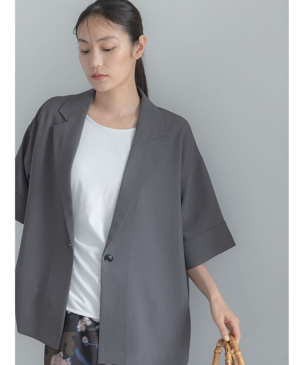 Te chichi 麻調ハーフスリーブジャケット グレー