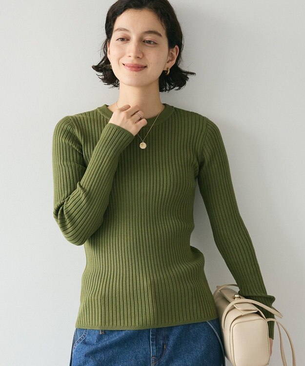 CRAFT STANDARD BOUTIQUE 洗える/とてもちクルーネックリブニットプルオーバー Khaki