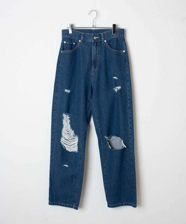 WEGO ヘビークラッシュローライズパンツ デニム中濃色