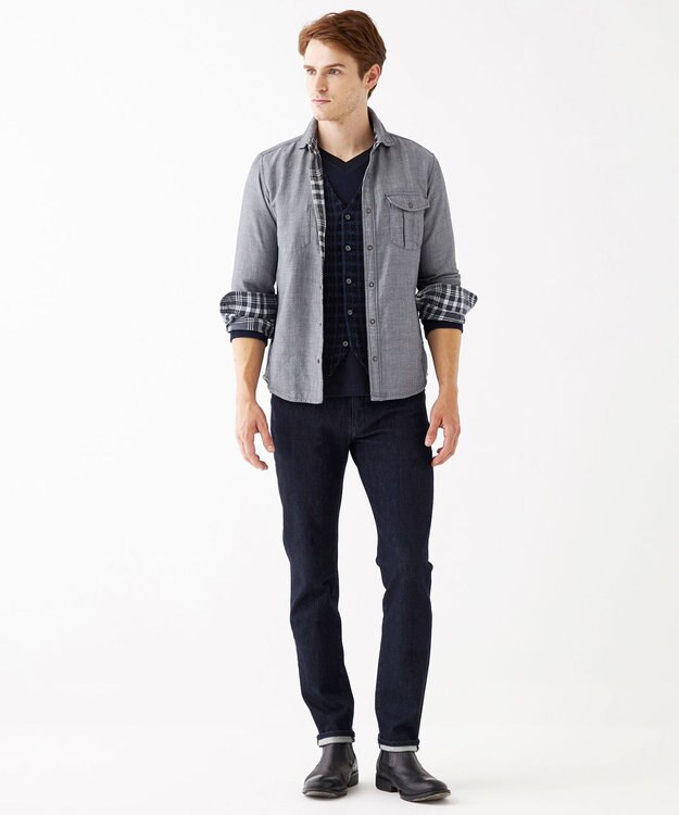 JOSEPH ABBOUD 【キングサイズ】リバーシブルチェック シャツ サックスブルー系