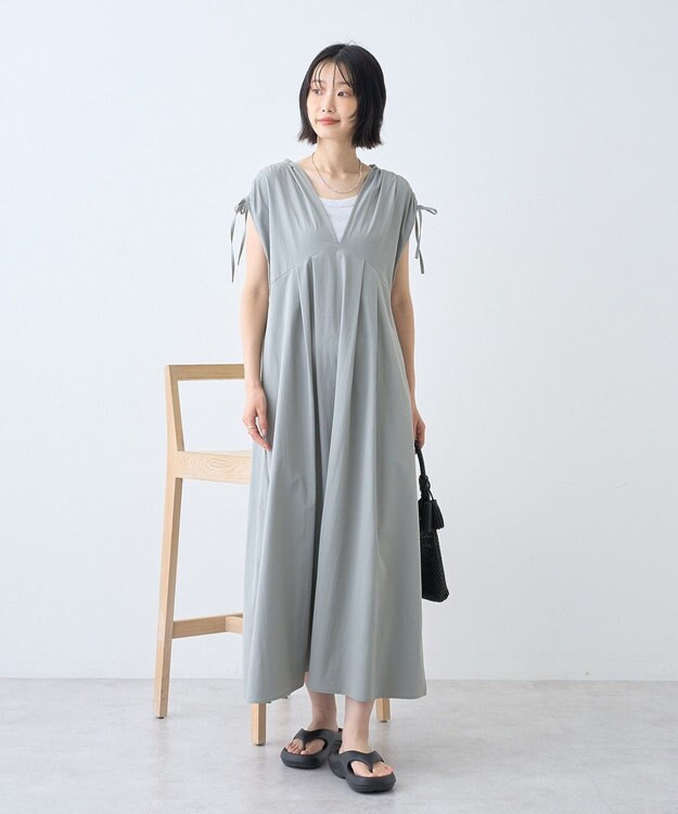 AMERICAN HOLIC 【マルチ機能】Vネックドロストショルダーワンピース Grayish Khaki
