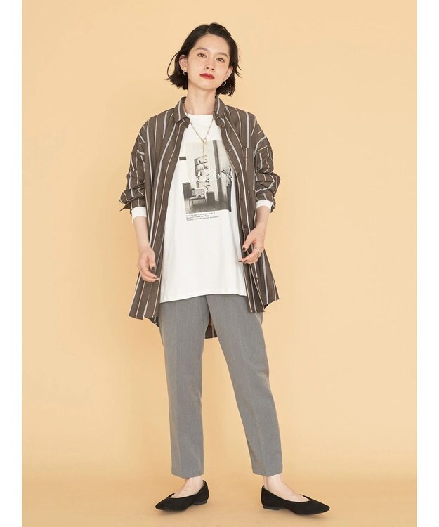 AMERICAN HOLIC ドビーストライプシャツチュニック Stripe Brown