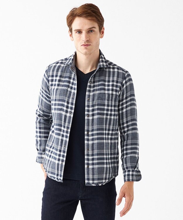 JOSEPH ABBOUD 【キングサイズ】リバーシブルチェック シャツ サックスブルー系