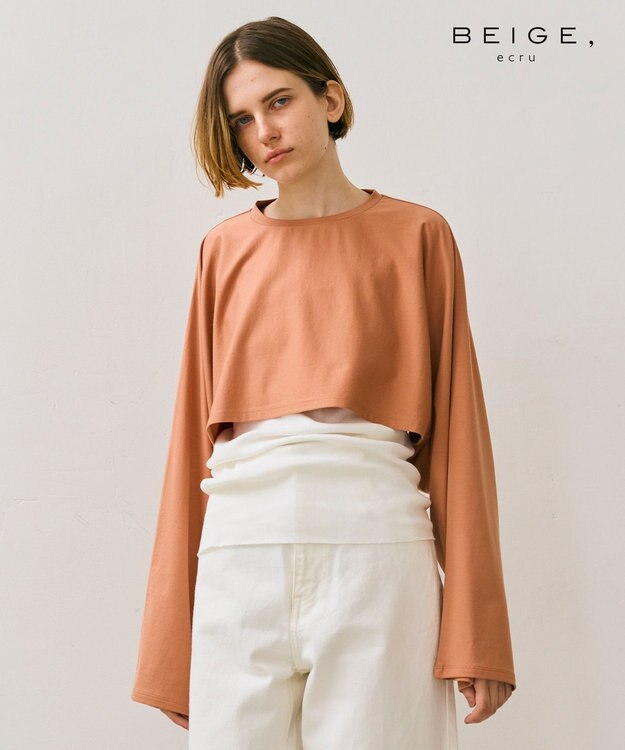 BEIGE， 【BEIGE,ecru/WEB限定・洗える】JERSEY STITCH / コットンクロップドトップス Nude camel