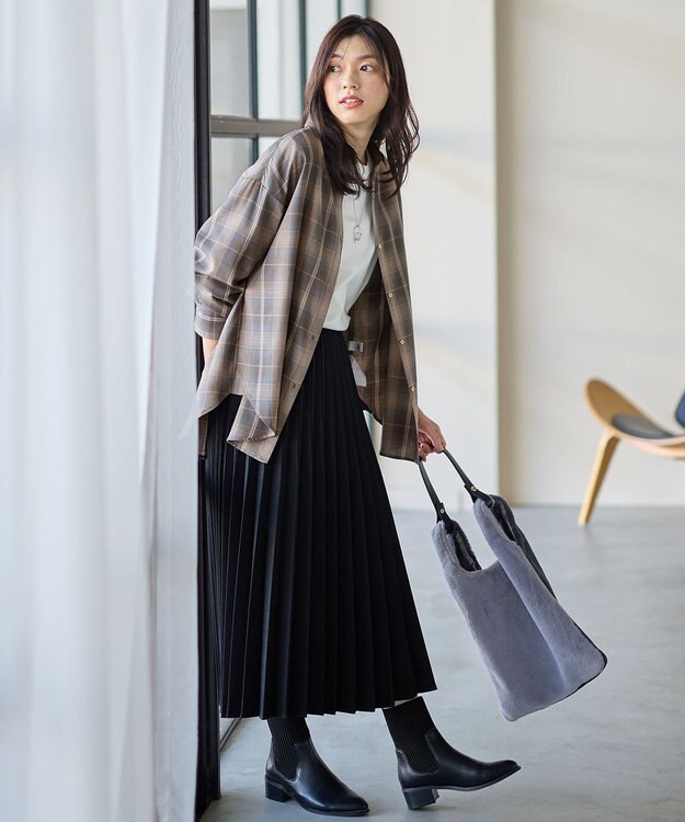 ANY L オンブレーチェックオーバーシャツ ブラウン系